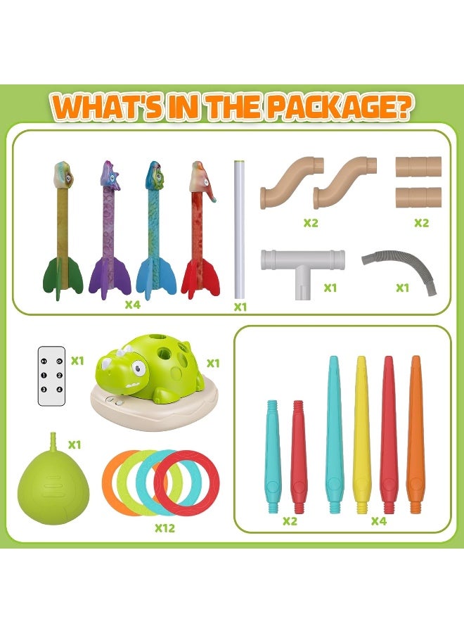 آلة رياضية موسيقية للقفز على شكل ديناصور 3 في 1 للأطفال، حلقة رمي وقاذفة صواريخ، ألعاب رياضية داخلية وخارجية مع جهاز تحكم عن بعد للأطفال من سن 3 إلى 8 سنوات و4 إلى 6 سنوات، هدية لعبة نشطة للخارج للأولاد والبنات - Image 2